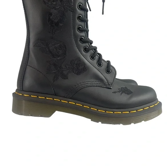 Dr MARTEN 1914 VONDA MON LEATHER BLACK BOOT FLOWER EMBROIDERY DETAILING SIZE UK4 - Picture 9 of 16